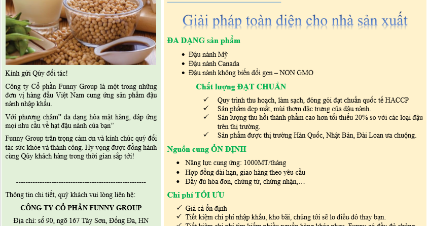Funny Group cung cấp đậu nành nhập khẩu